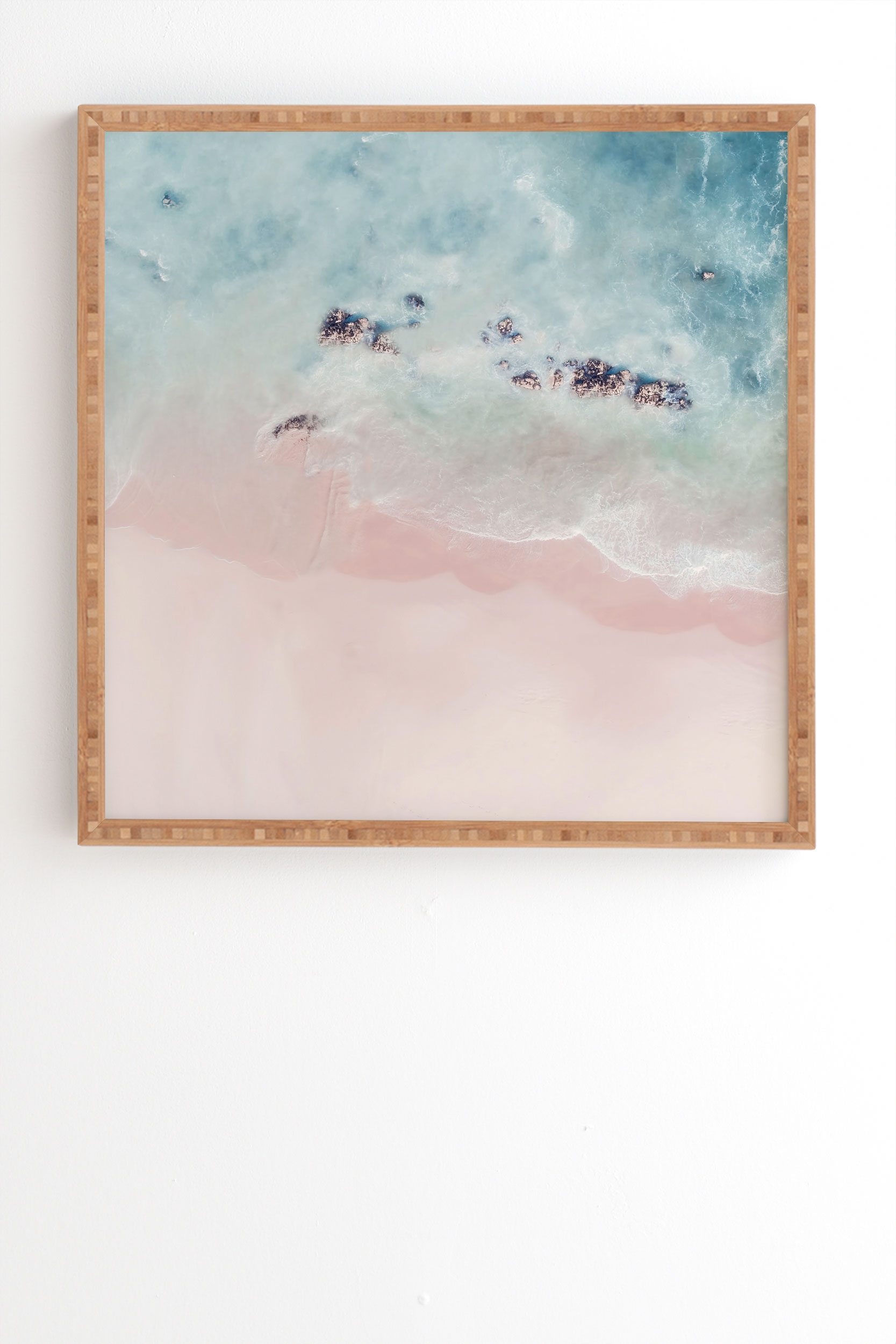 Ocean Pink Blush by Ingrid Beddoes - Framed Wall Art Bamboo 20" x 20" - Image 1