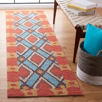 Bowden Hand-Hooked Blue/Red Indoor/Outdoor Area Rug - Image 0