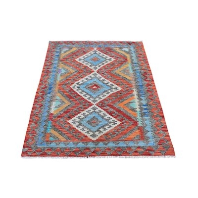 3'3"X4'10" Colorful Geometric Design Pure Wool Reversible Flat Weave Afghan Kilim Hand Woven Oriental Rug D3A968431CC54E1AAF4B50A22205F202 - Image 0