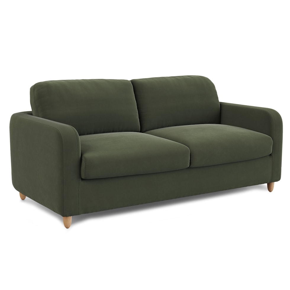 Vati 80" Velvet Sofa Bed - Natural Oak and Hale Fir Green - Image 0