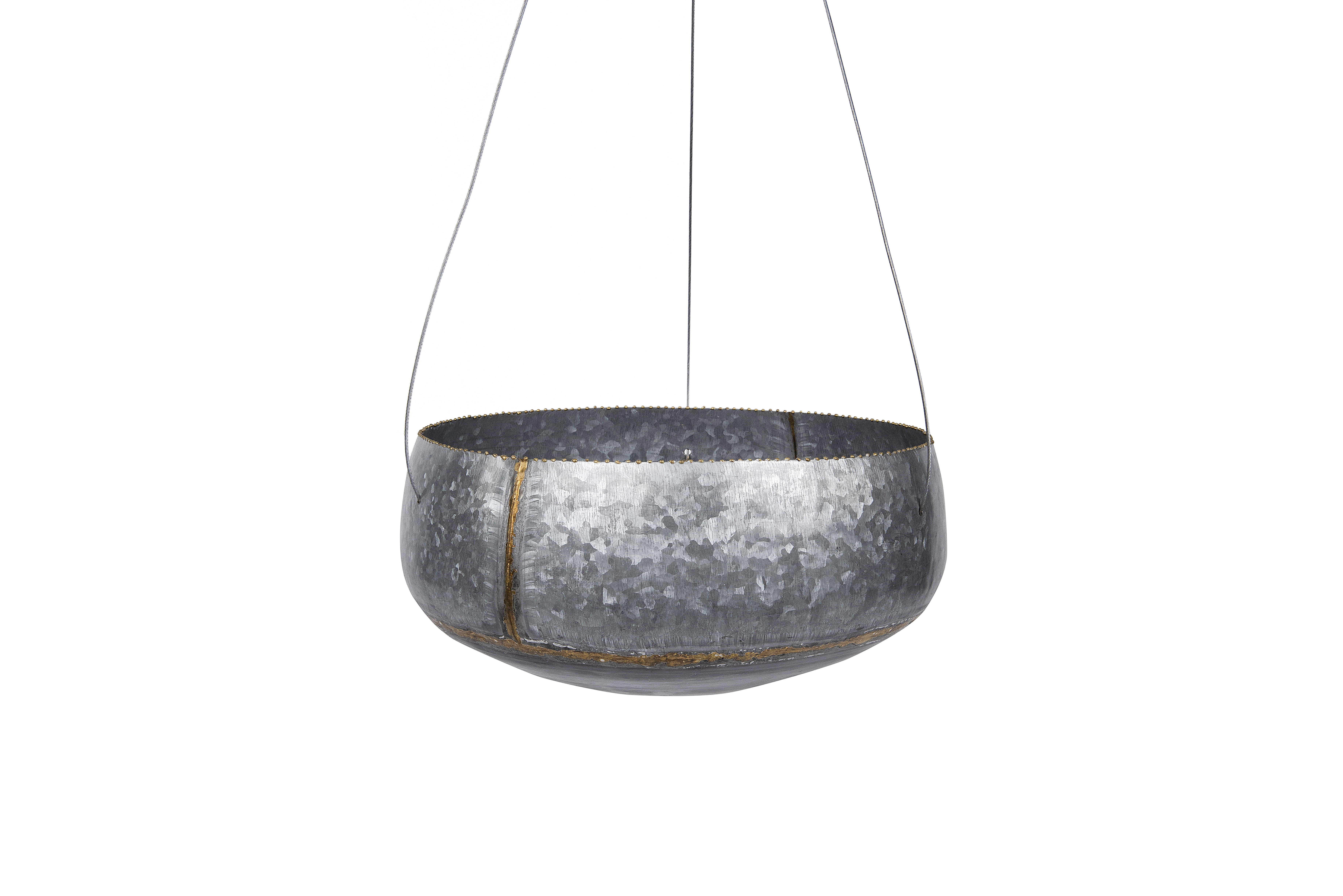 Round Galvanized Metal Hanging Planter, Silver and Gold - Image 0