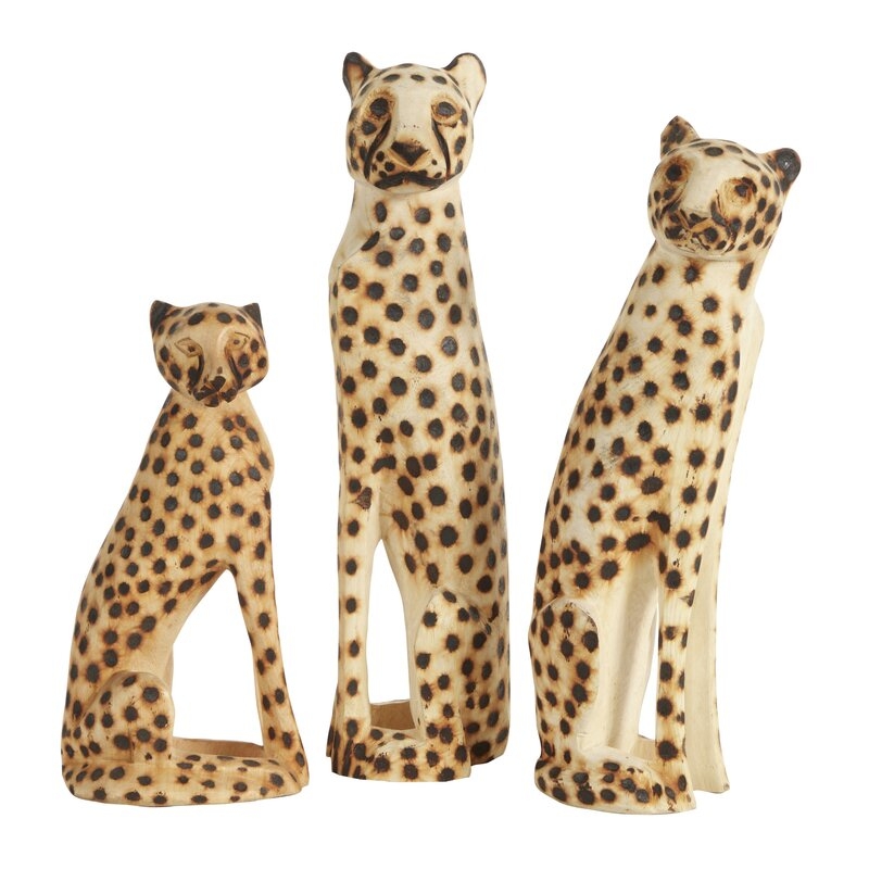 Cole & Grey Hand-Carved Black & White Jacaranda Wood Cheetah Sculptures - Set Of 3 - Image 0