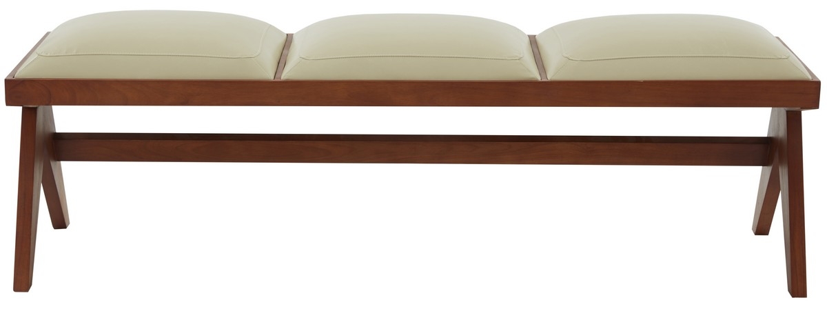 Rosselli Vegan Leather And Wood Bench - Cream/Walnut - Image 0