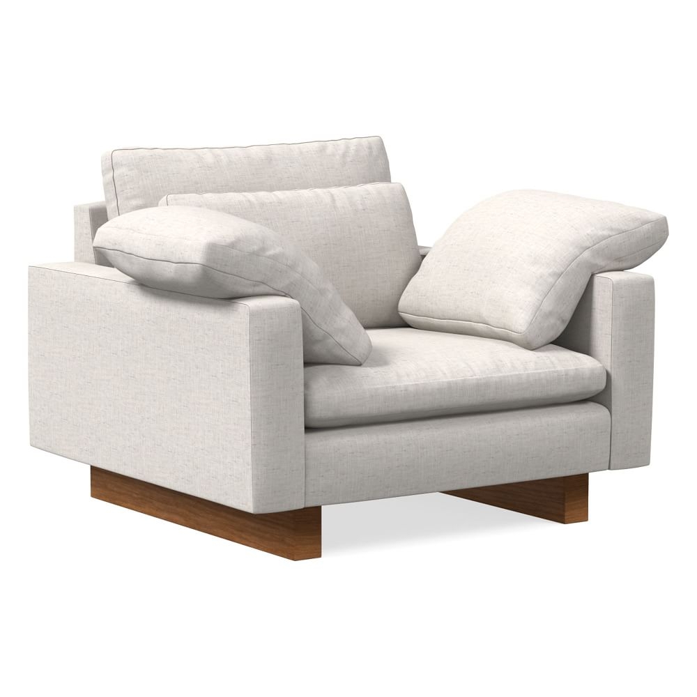 Harmony Chair, Down Blend, Performance Coastal Linen, White, Dark Walnut - Image 0