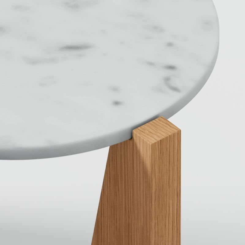 Miro White Marble Round End Table with Natural White Oak Wood Base - Image 2