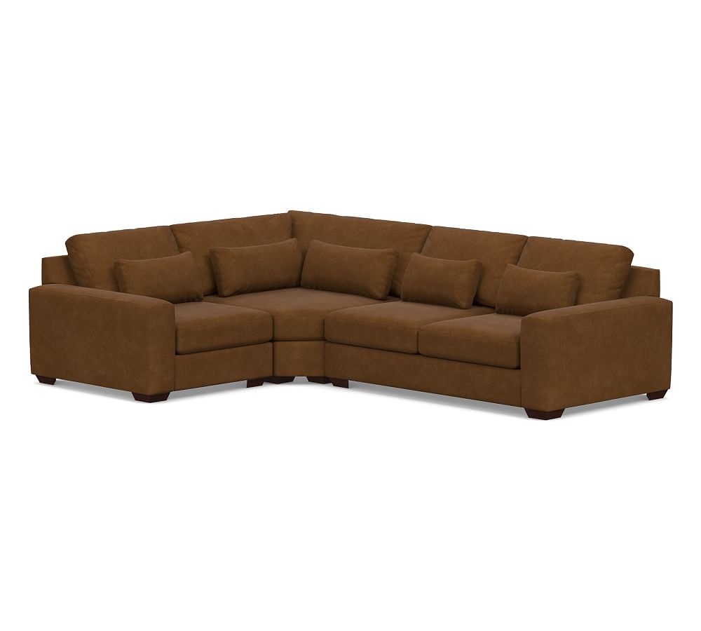 Big Sur Square Arm Leather Deep Seat Right Arm 3-Piece Wedge Sectional, Down Blend Wrapped Cushions, Aviator Umber - Image 0