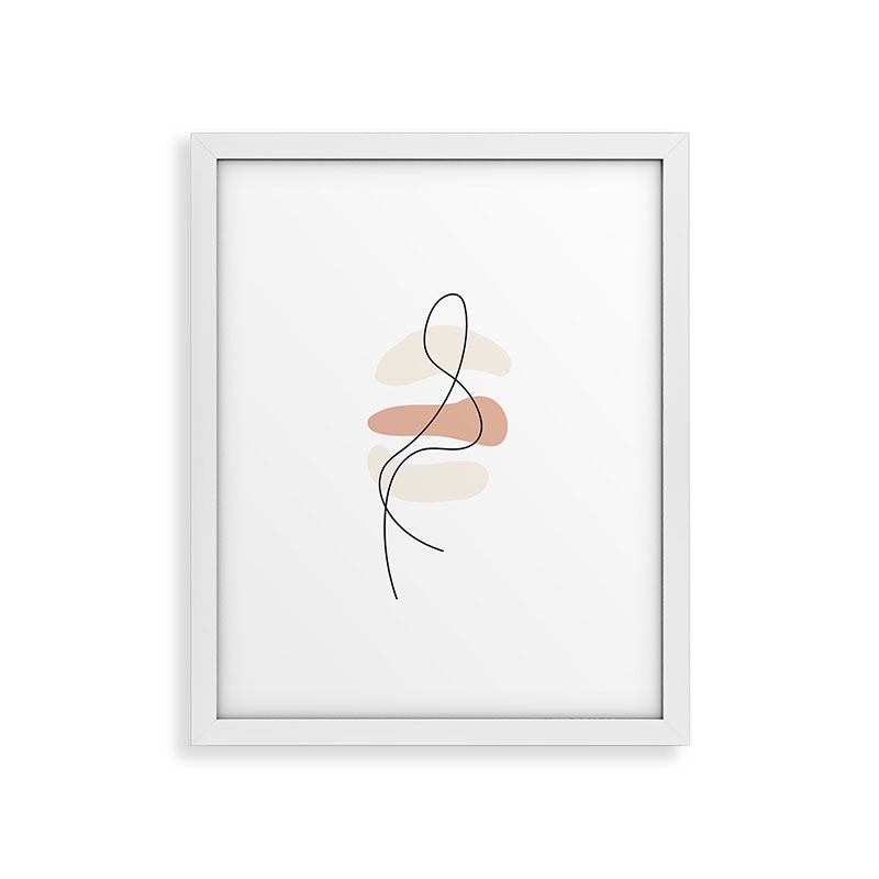 Abstract Minimal Line Beige by Mambo Art Studio - Framed Art Print Modern White 18" x 24" - Image 0