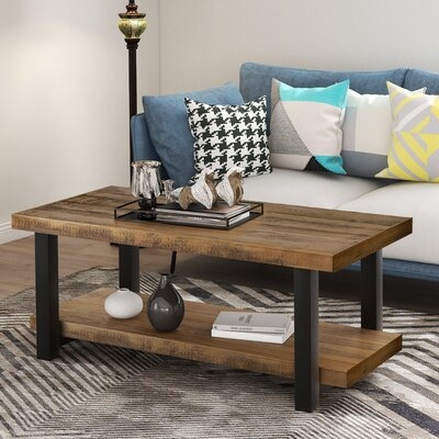 42" Easy Assembly Rustic Natural Coffee Table With Storage Shelf - Image 0