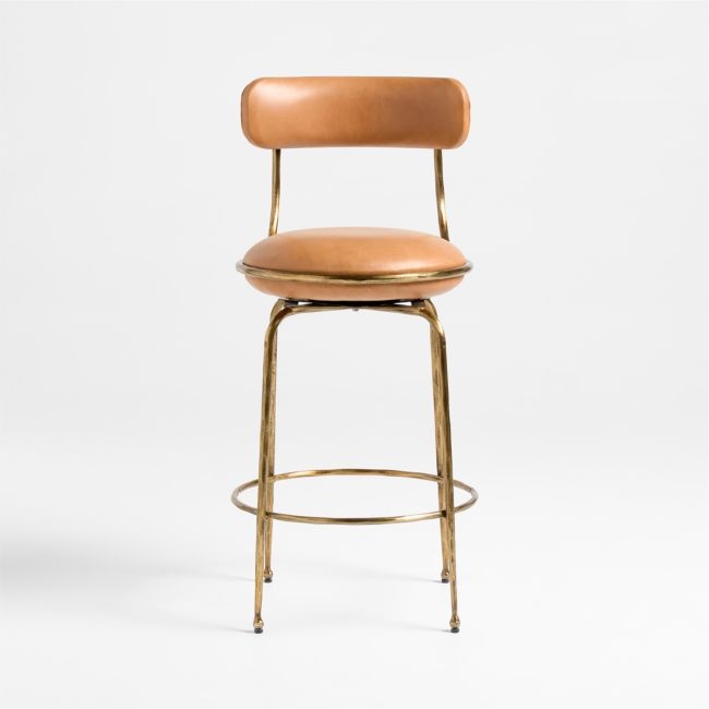 Bess Leather and Metal Swivel Counter Stool by Brigette Romanek - Image 0