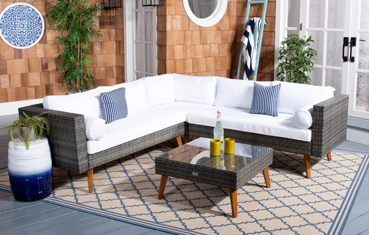 Analon Outdoor Sectional - Grey Brown/White - Safavieh - Image 1