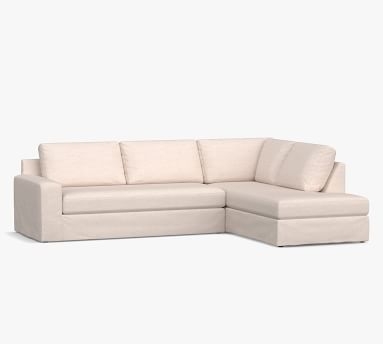 Big Sur Square Arm Slipcovered Left-Arm Grand Sofa Return Bumper Sectional, Down Blend Wrapped Cushions, Performance Brushed Basketweave Oatmeal - Image 3