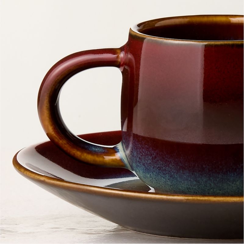Mori Burgundy and Blue Espresso Cup and Saucer with Reactive Glaze 3oz - Image 3