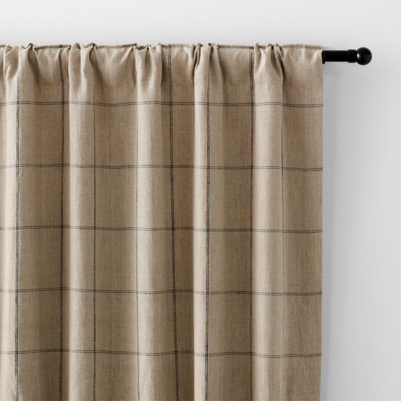 Warm Beige & Storm Grey Linen Double Pinstripe Grid Window Curtain Panel 52"x120" - Image 3