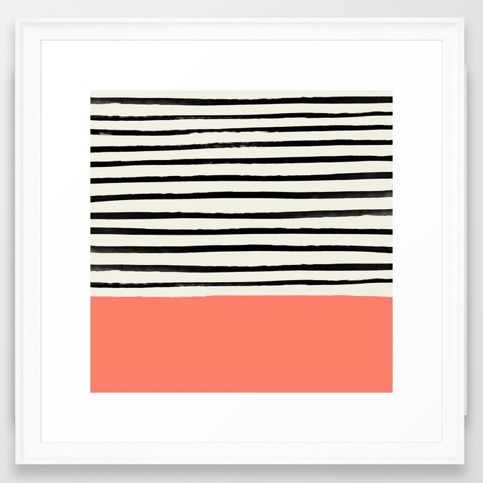 Coral X Stripes Framed Art Print by Leah Flores - Scoop White - MEDIUM (Gallery)-22x22 - Image 0