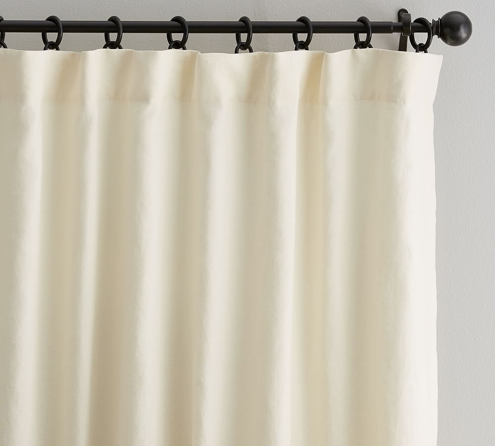 PB OPEN BOX Classic Belgian Flax Linen Rod Pocket Curtain, Cotton Lining, 50 x 96", Ivory - Image 0