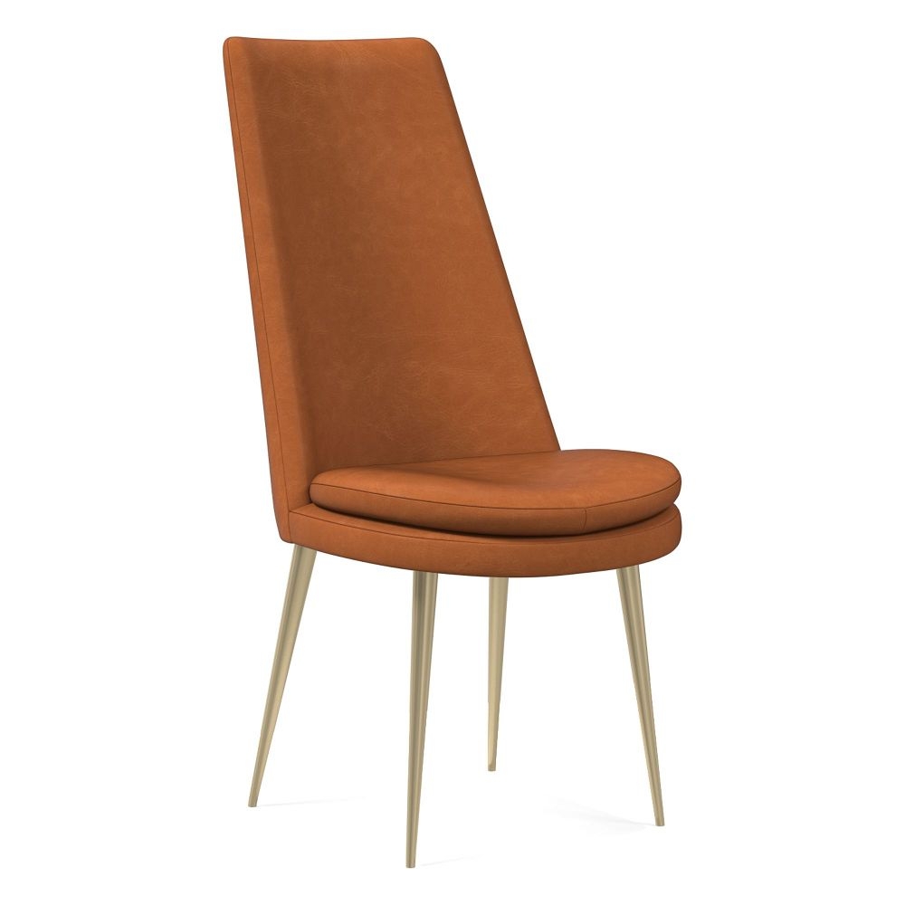 Open Box: Finley High Back Dining Chair, Vegan Leather, Saddle, Light Bronze - Image 0