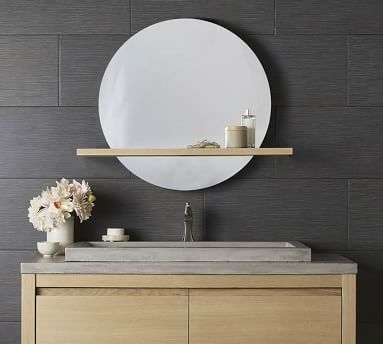 Rilen 28" Diameter Mirror & Shelf, Sunrise Oak - Image 1