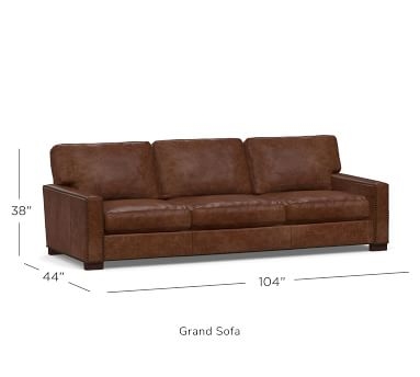 Turner Square Arm Leather Sofa with Nailheads, Down Blend Wrapped Cushions Churchfield Chocolate - Image 4