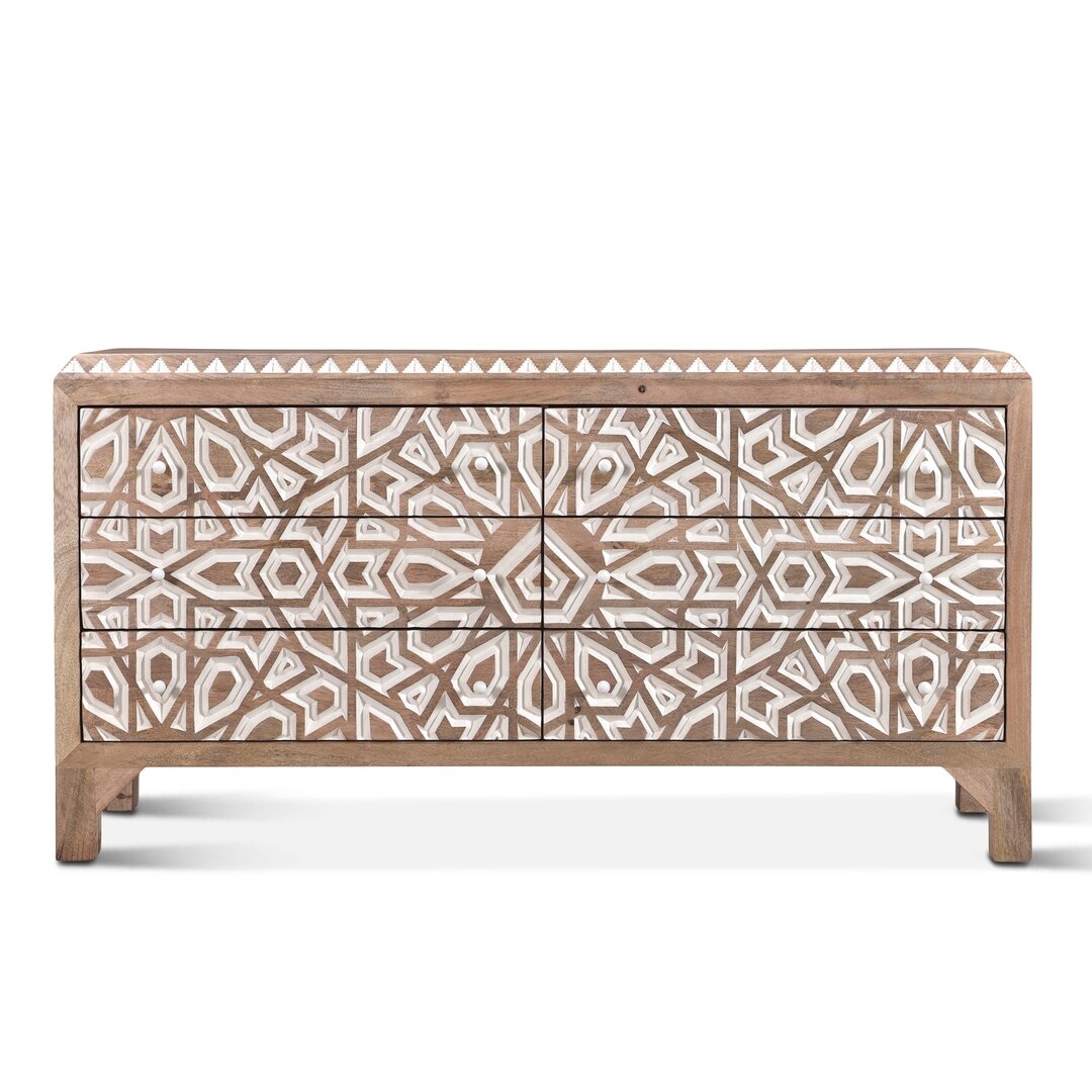 Home Trends & Design Tangiers Geometric Carved 6 Drawer Dresser - Image 0