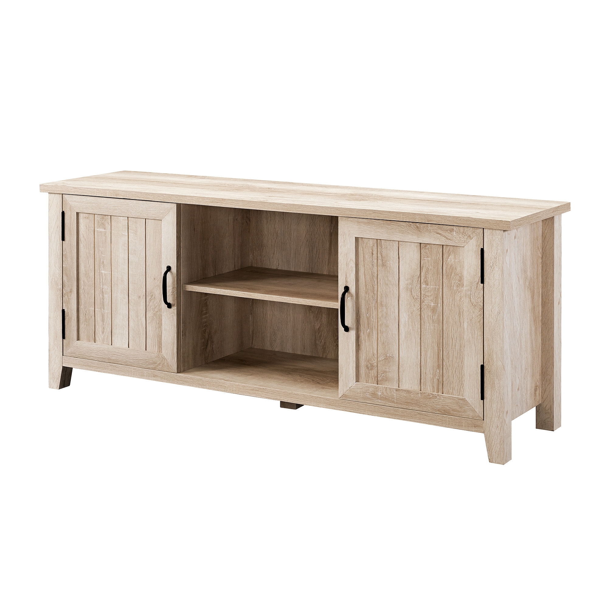 58" Modern Farmhouse Grooved 2 Door TV Stand - White Oak   - Image 2