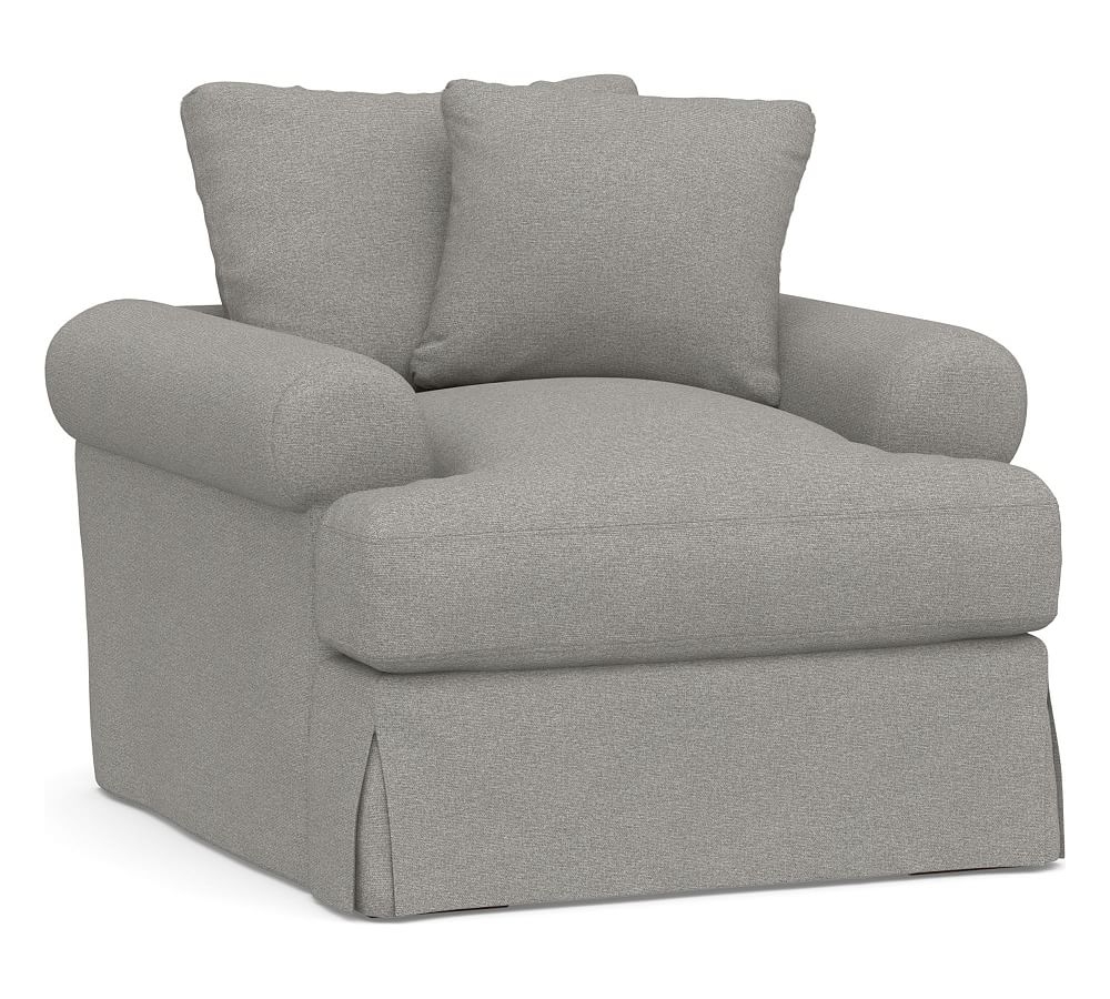 Sullivan Roll Arm Slipcovered Deep Seat Armchair, Down Blend Wrapped Cushions, Performance Heathered Basketweave Platinum - Image 0