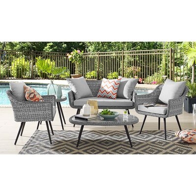 Crigger 5-Piece Rattan Wicker Outdoor Conversation Set -1 Loveseat, 2 Lounge Chairs, 1 Coffee Table, 1 End Table - Image 0