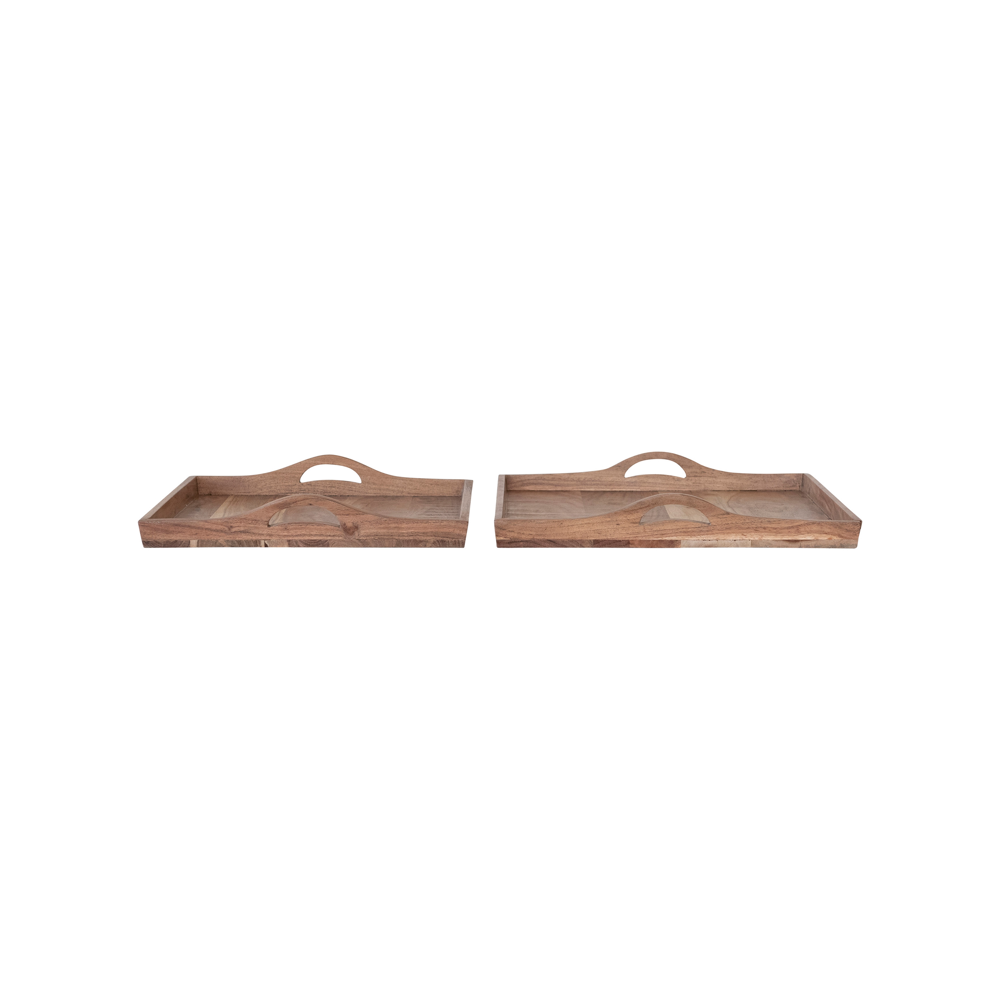 Square Acacia Wood Trays with Handles, Natural, Set of 2 - Image 0
