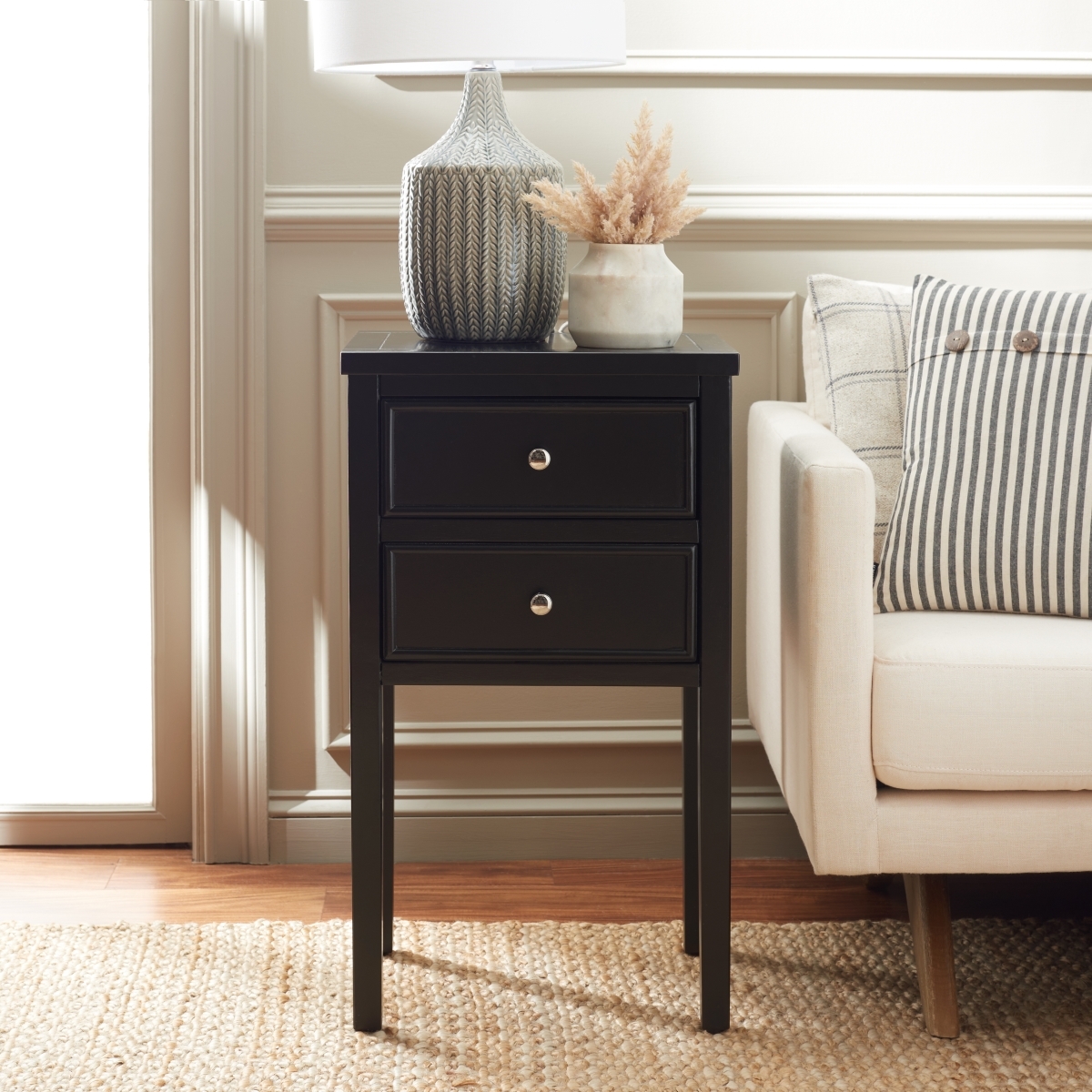Toby Accent Table With Storage Drawerrs - Black - Safavieh - Image 1