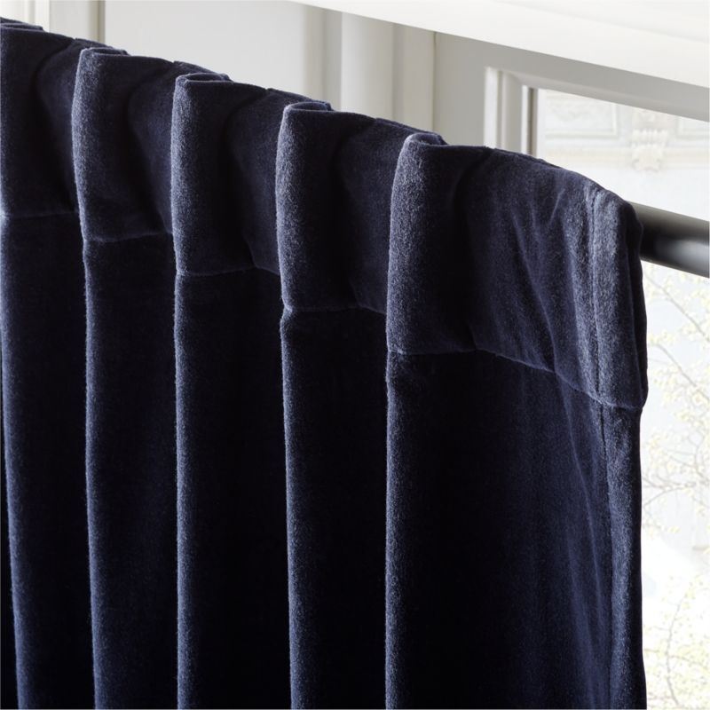 Dark Blue Organic Cotton Velvet Window Curtain Panel 48"x108'' - Image 3