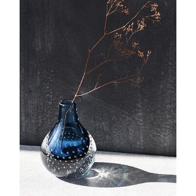Vase Of Art Glass Gift Bud Flower Hand Blown Home Decor Modern Thick Tabletop With Air Bubbles Solid Blue Color Centerpiece For Wedding Living Dining Office Bar - Image 0