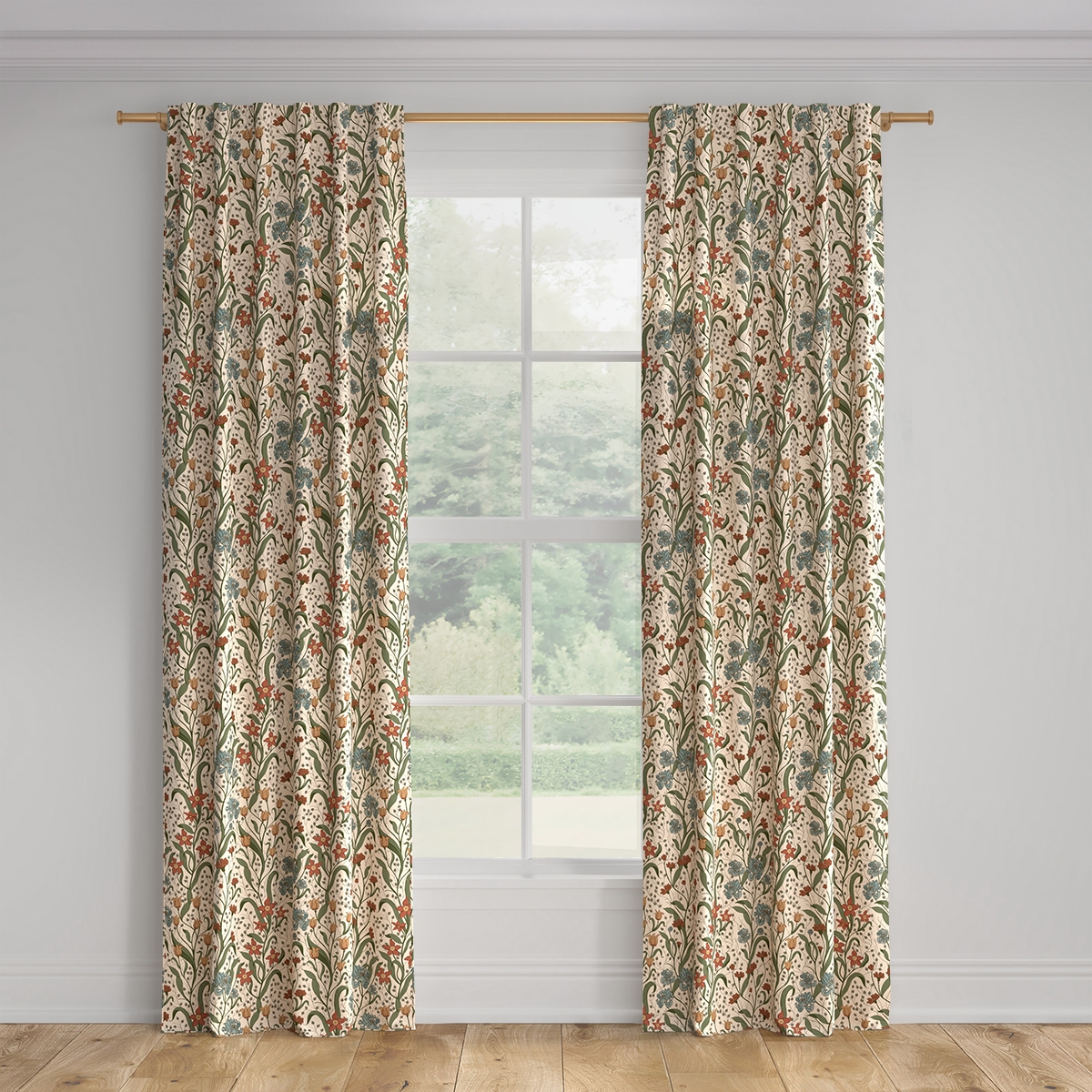Printed Linen Curtain, Cedar Bloomsbury, 50" x 84", Unlined - Image 0