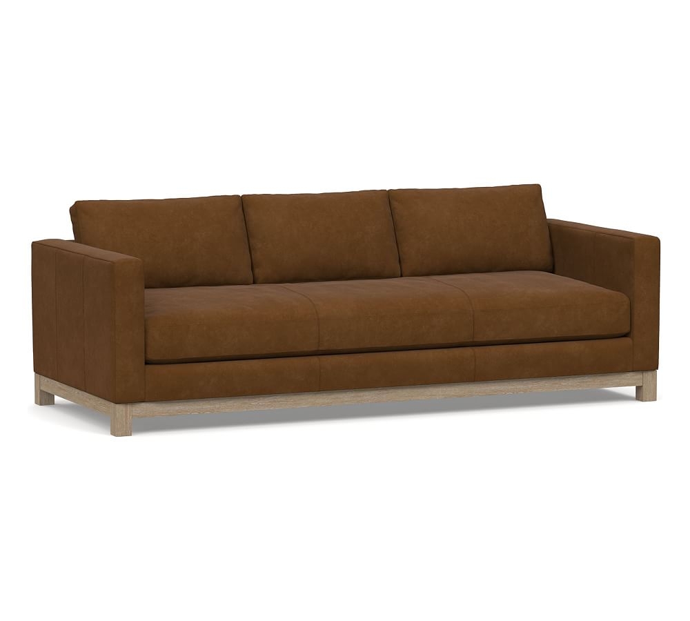 Jake Leather Grand Sofa 95.5" with Wood Legs, Down Blend Wrapped Cushions, Aviator Umber - Image 0