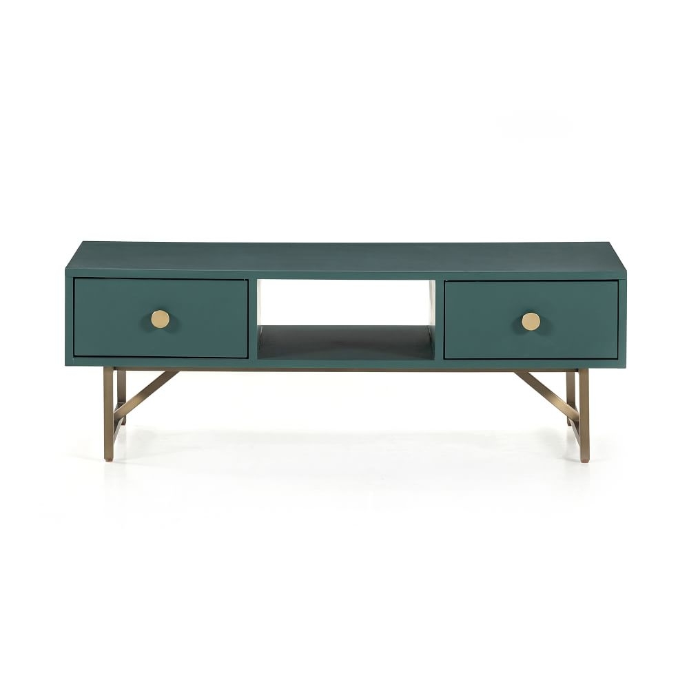 Modern Matte Wood and Brass Coffee Table- Juniper Green - Image 0