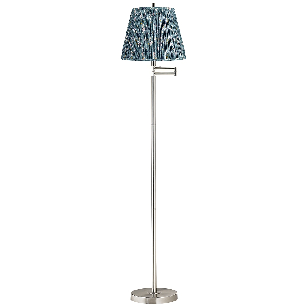 Druckman 60 1/2"H Nickel Swing Arm Floor Lamp with Misha Blue Shade - Image 0