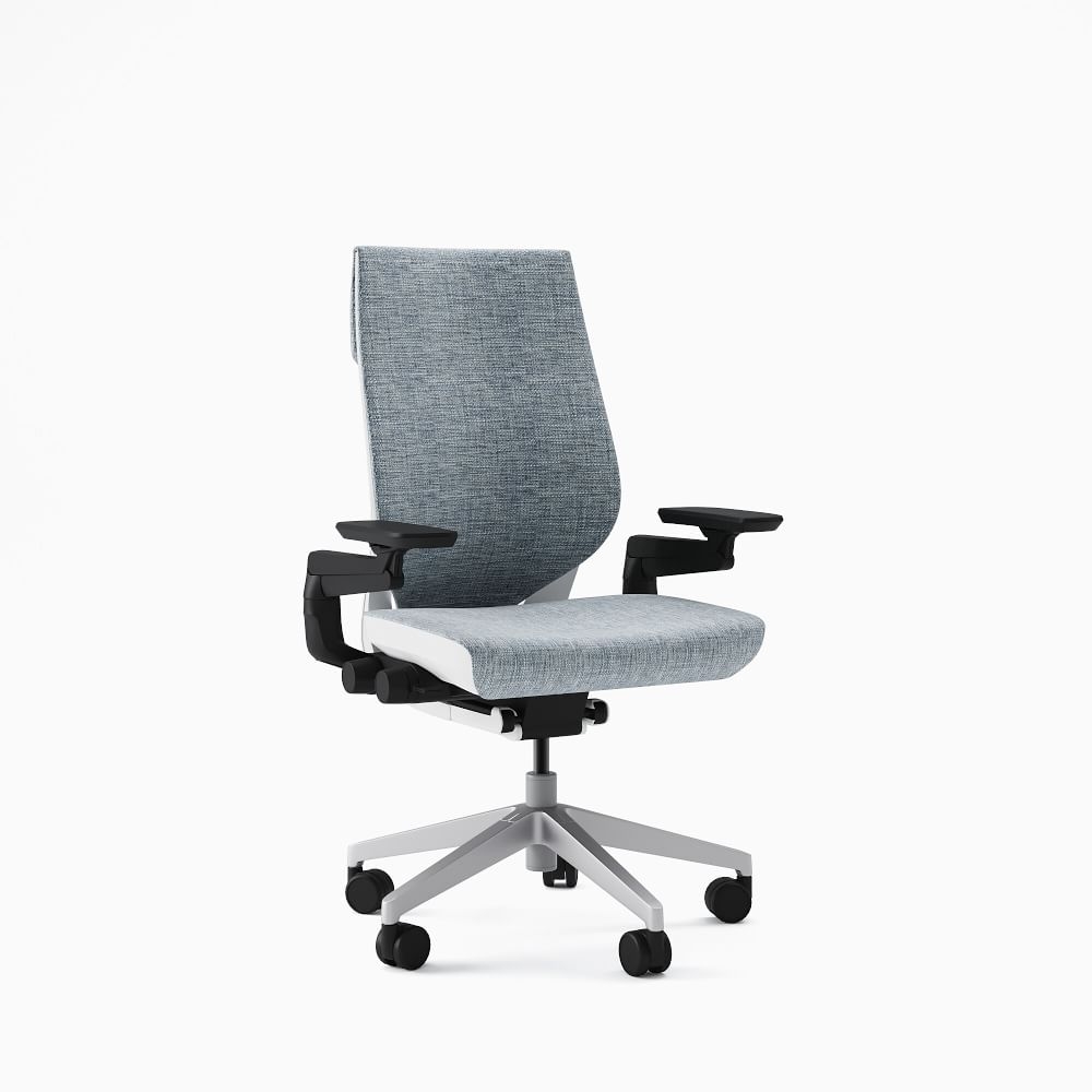 Steelcase Gesture Armed Task Chair With Lumbar, Hard Casters, Platinum & Seagull Frame, Tweed Multi, Medium Blue - Image 0