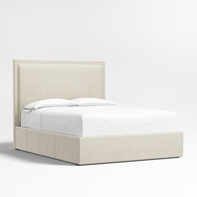 Meraux 56" Beige Upholstered Queen Headboard with Storage Bed Base - Image 0