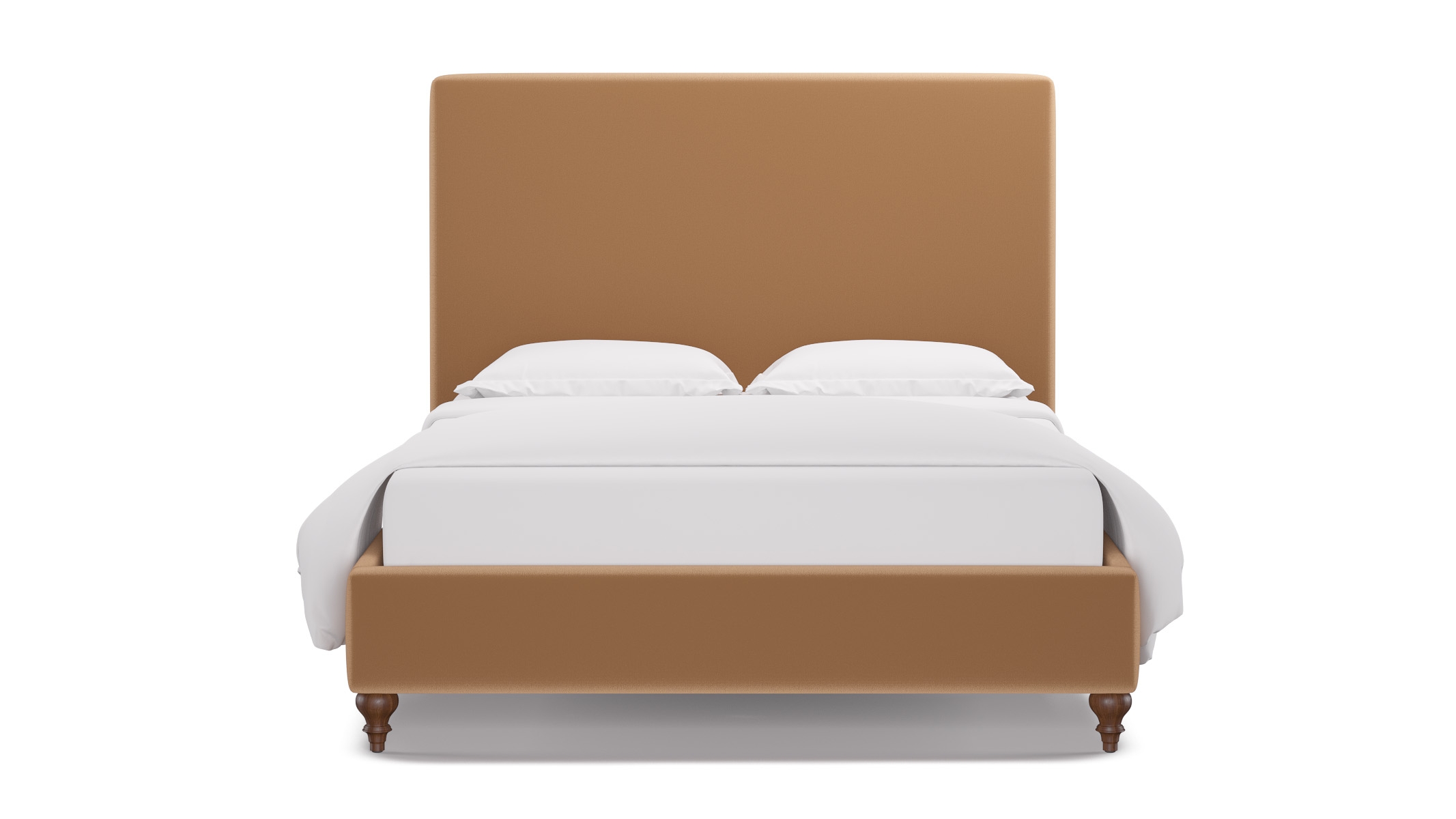 Classic Bed, Camel Performance Plush Velvet, Walnut Traditional Turned Leg, Full - Image 0