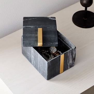 Seamless Marble Lidded Box, Black, Square - Image 3