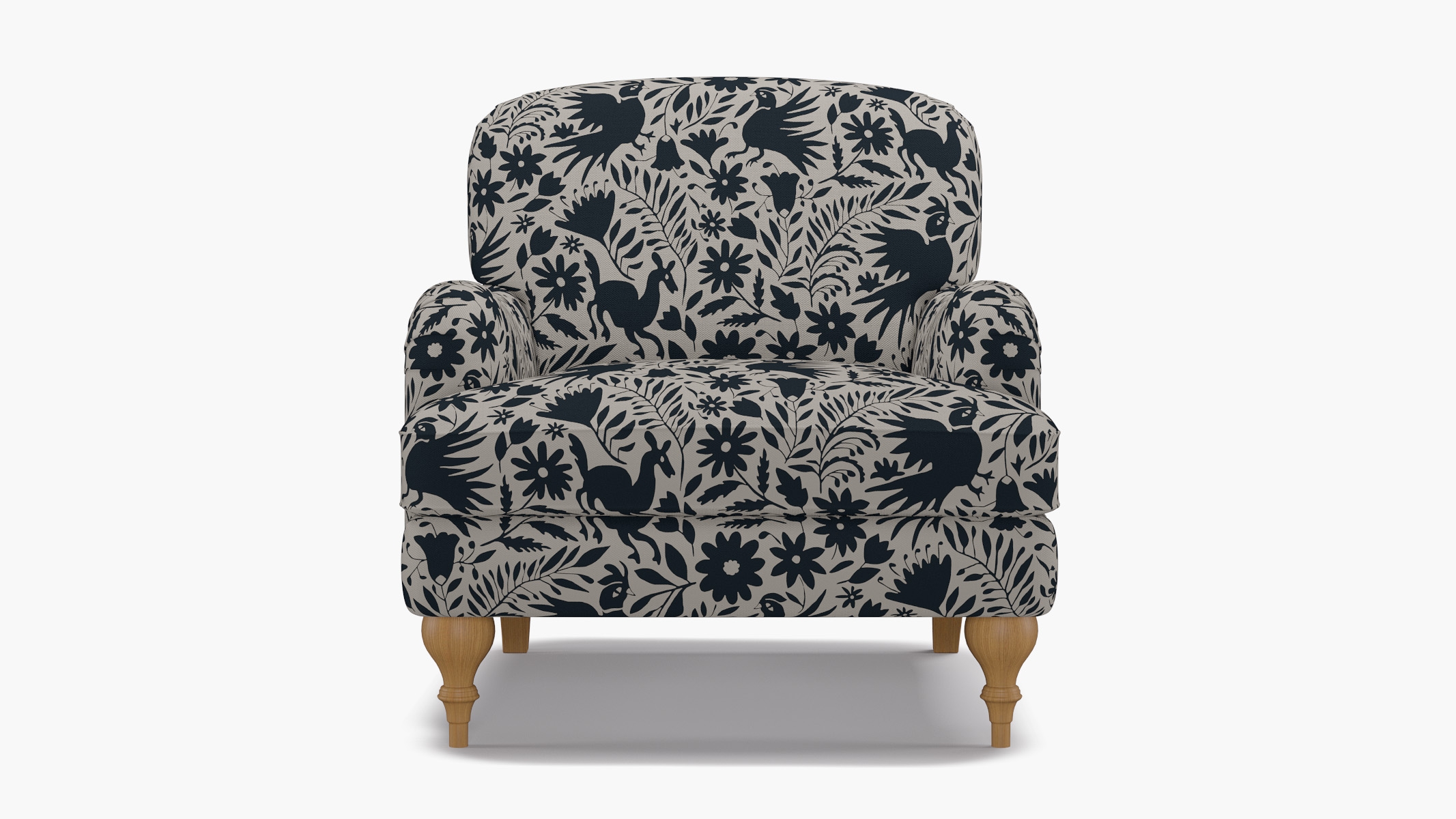 English Roll Arm Chair, Ink Frida, Natural Turned Wood Leg - Image 0