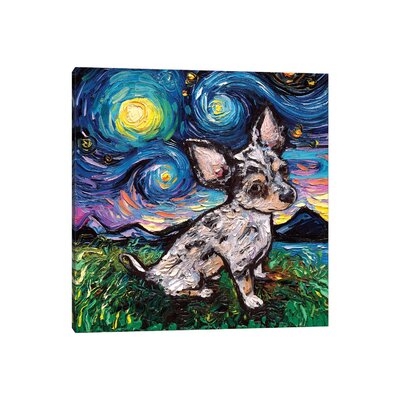 Merle Teacup Chihuahua Night by Aja Trier - Painting Print - Image 0