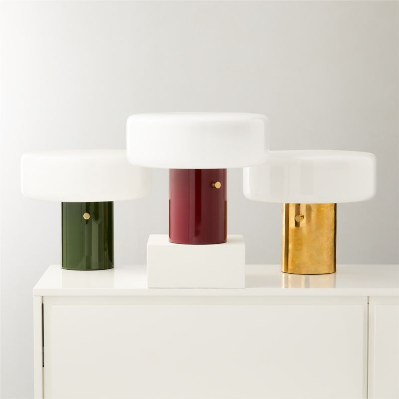 Pill High Gloss Oxblood Red Iron Table Lamp with Glass Shade by Bill Curry - Image 10