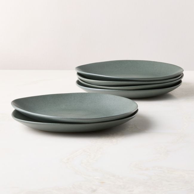 Selene Green Stoneware Dinner Plates Set of 6 - Image 0