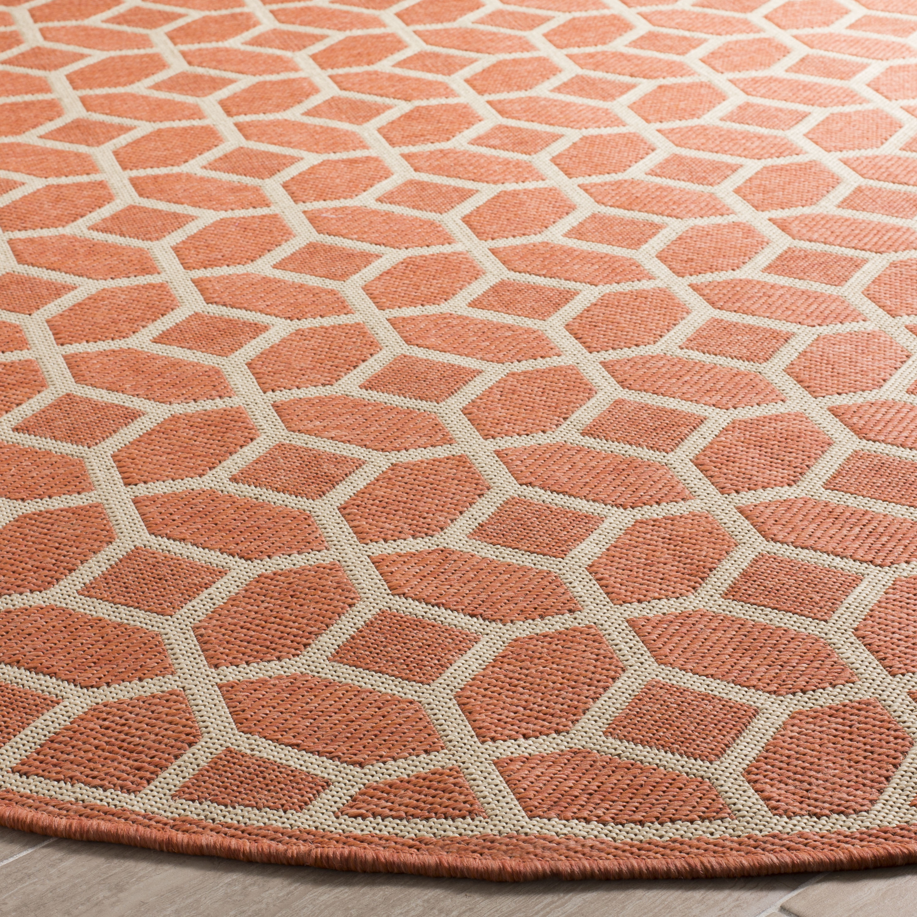Arlo Home Indoor/Outdoor Woven Area Rug, LND127P, Rust/Cream,  6' 7" X 6' 7" Round - Image 2