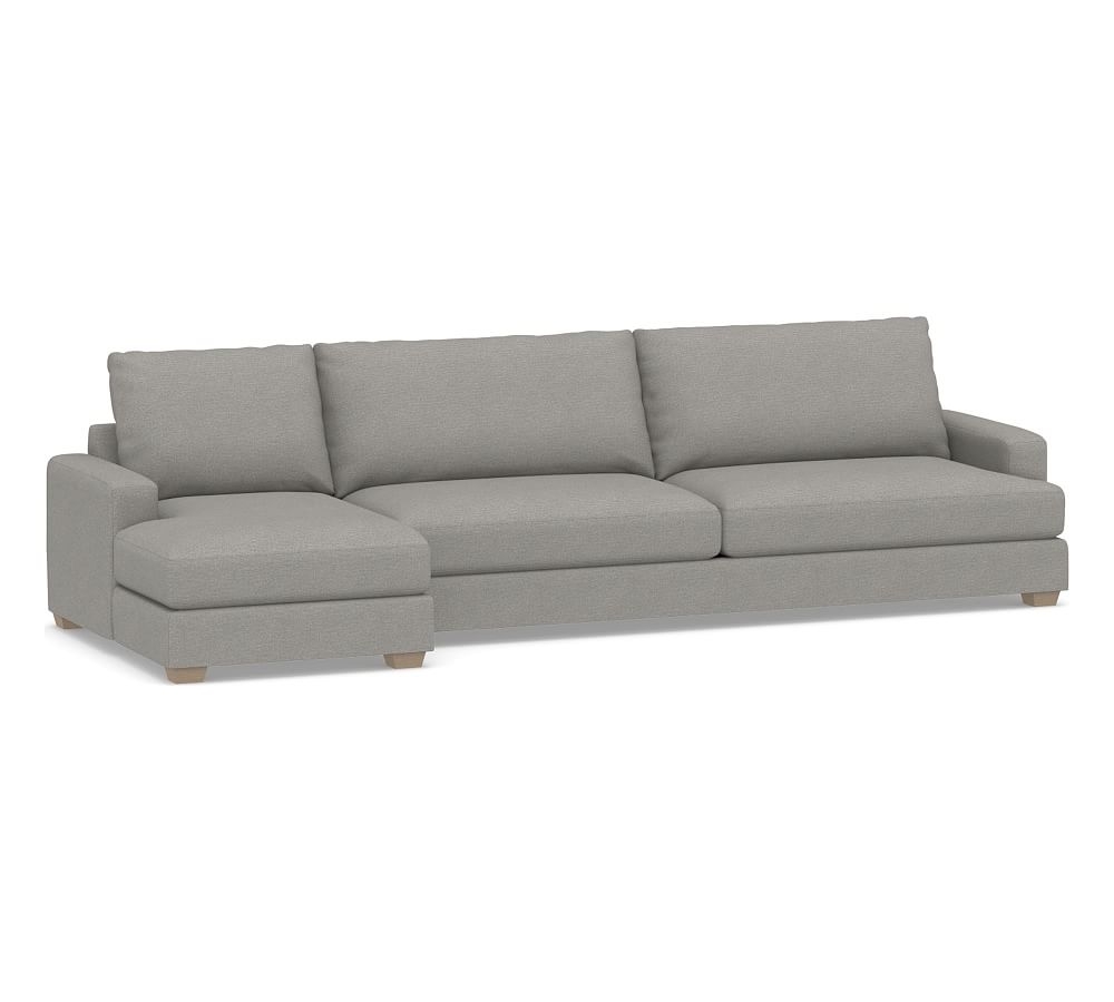Canyon Square Arm Upholstered Right Arm Sofa with Chaise Sectional, Down Blend Wrapped Cushions, Performance Heathered Basketweave Platinum - Image 0