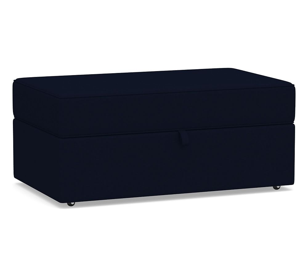 Turner Upholstered Storage Ottoman with Pull Out Table, Polyester Wrapped Cushions, Performance Everydaylinen(TM) Navy - Image 0