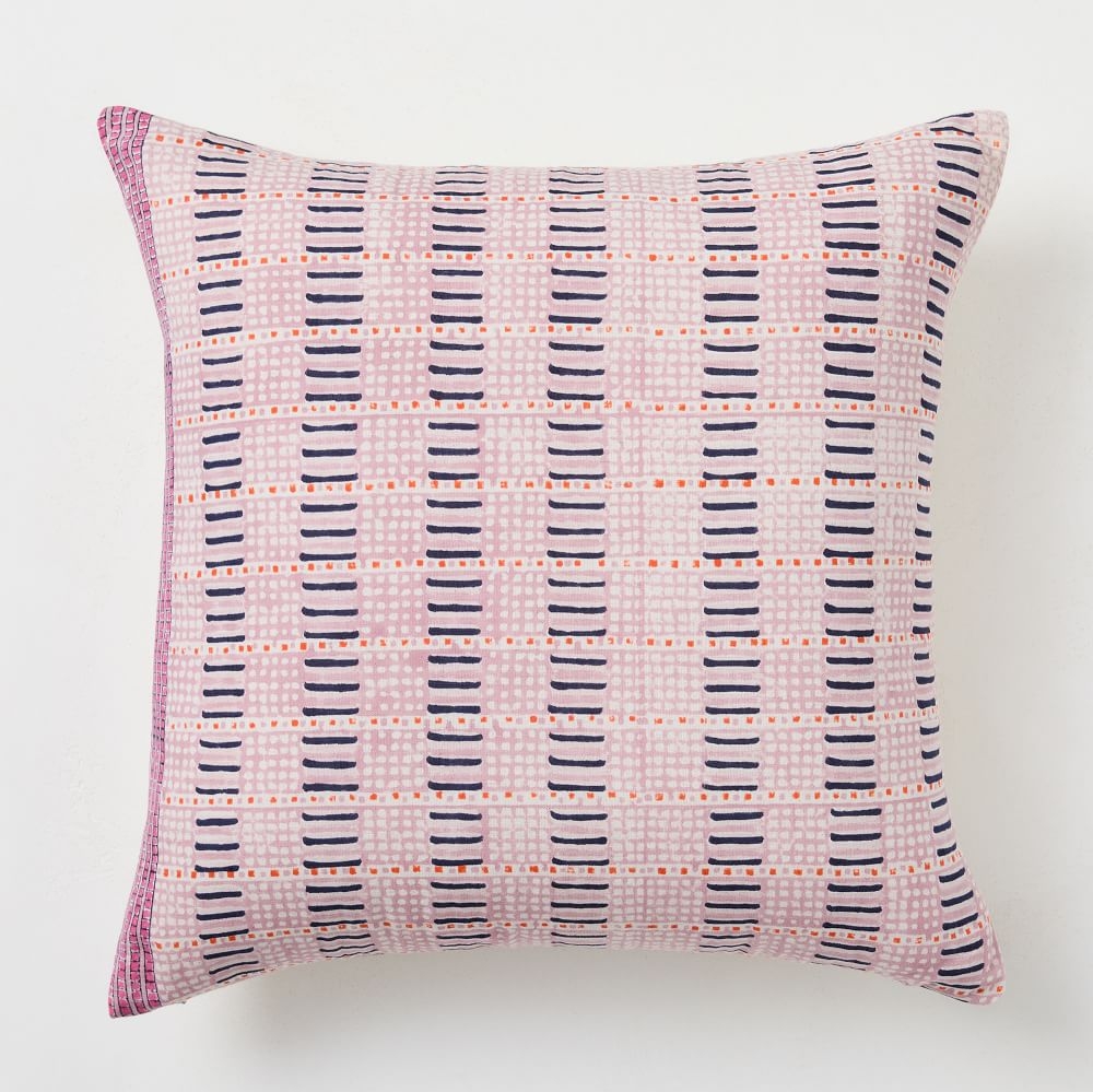 Block Print Grid Pillow Cover, Magenta, 20"x20" - Image 0