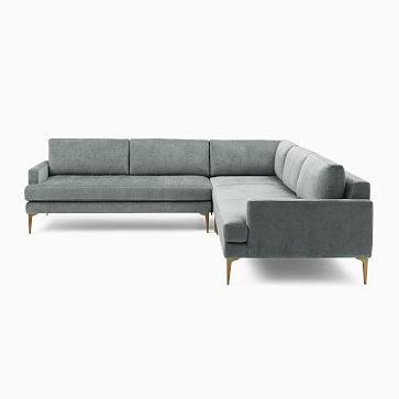Andes Petite Sectional Set 43: Left Arm 2.5 Seater Sofa, Corner, Right Arm 2.5 Seater Sofa, Poly, Chunky Basketweave, Aegean Blue, Blackened Brass - Image 2