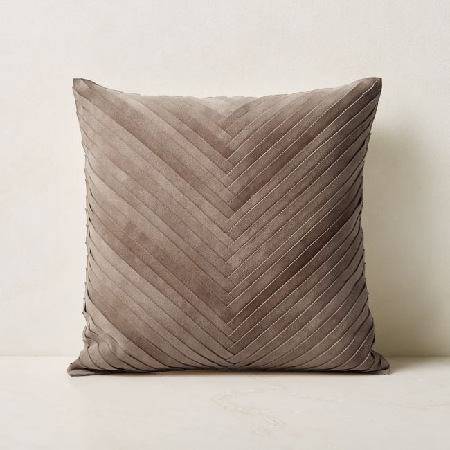 Kerro Light Brown Woven Suede Throw Pillow with Feather-Down Insert 18''x18" - Image 0