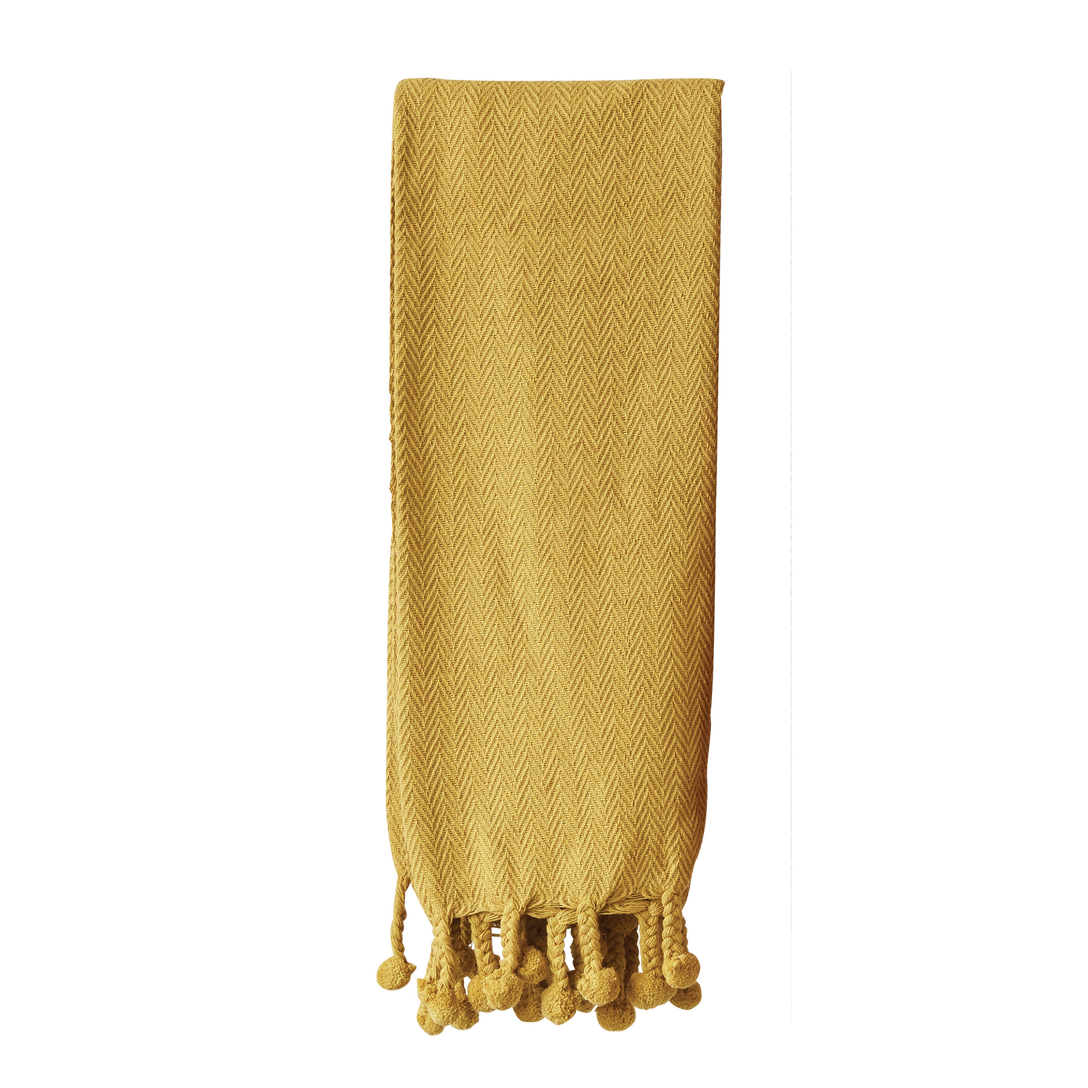 Gold Cotton Throw with Pom Poms - Image 0