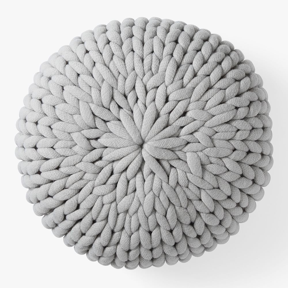Round Chunky Knit Pillow, Shaped, Light Grey - Image 0